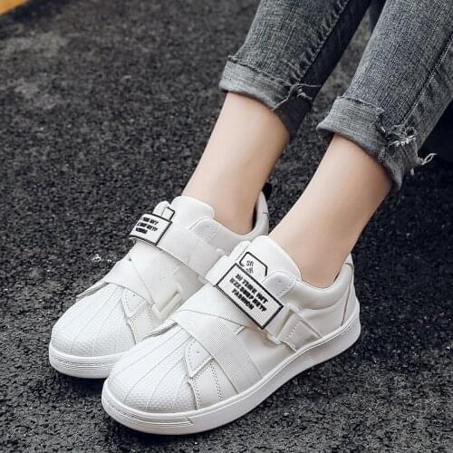 2021 Spring New Large Size Womens Shoes 35-42 Velcro White Shoes Wide and Fat Student Non-Slip Flat Bottom Shoes