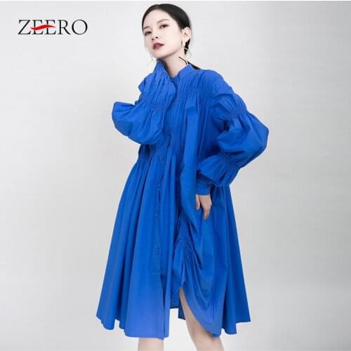2020 Autumn Women Chic Puff Sleeve Asymmetrical Ruched Shirt Dress Elegant Spring Female Harajuku Midi Party Dresses Vestidos
