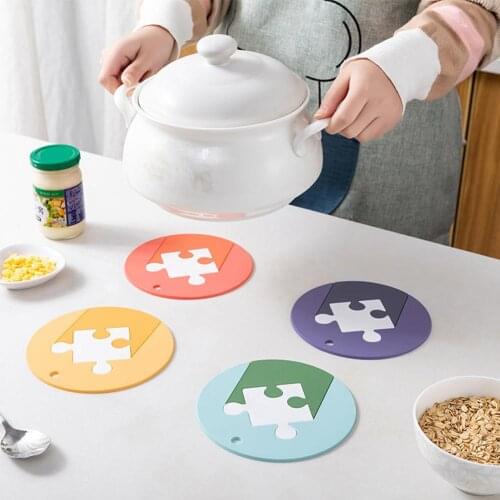 1pcs Puzzle Round Silicone Bowl Cup Heat Resistant Placemat Mat for Dining Table Non-Slip Mug Plate Holder Kitchen Accessories
