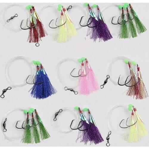 10 Packs Sabiki Fishing Hooks With Line Bright Wire 2 Hooks 7 colors Flasher Sabiki Rigs Luminous Beads Fish Skin Bait Set #3