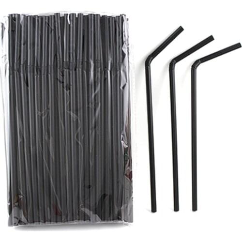100pcs/lot Hot Plastic Soild Black Flexible Bendy Drink Straws Home Party Birthday Wedding Drinking Decorative Accessory