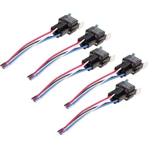 5 Pieces 24V 30A 4 Pin SPST Relay With Socket Harness Automotive Electronic