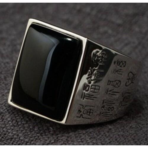 925 Sterling Silver Mongolian Mens Square With Black Agate Ring For Men Onyx Stone Ring Turkish Luxury Vintage Mens Ring