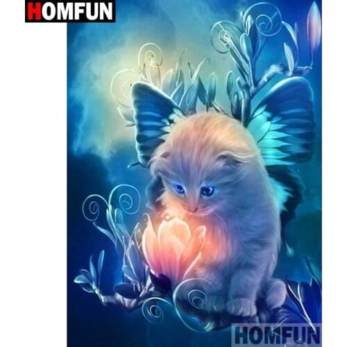 HOMFUN 5D DIY Full Diamond Embroidery "Animal cat" Diamond Painting Cross Stitch Rhinestone Home Decoration A19797