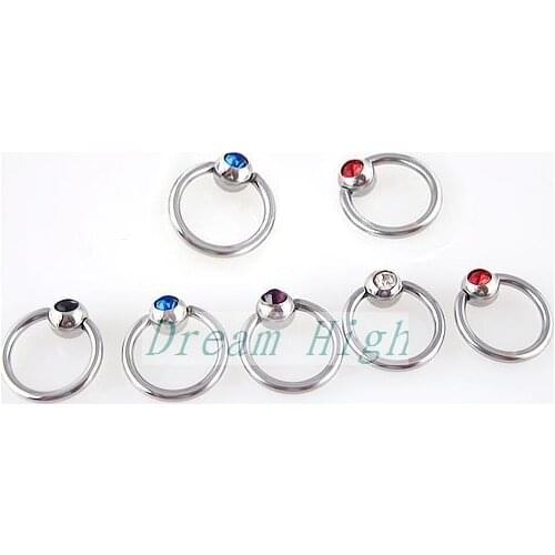 Free Shipping Ear piercing Nose ring lip ring body piercing 316L Surgica steel 100pcs/lot Mixed color Crystal Gem BCR 8mm 16G
