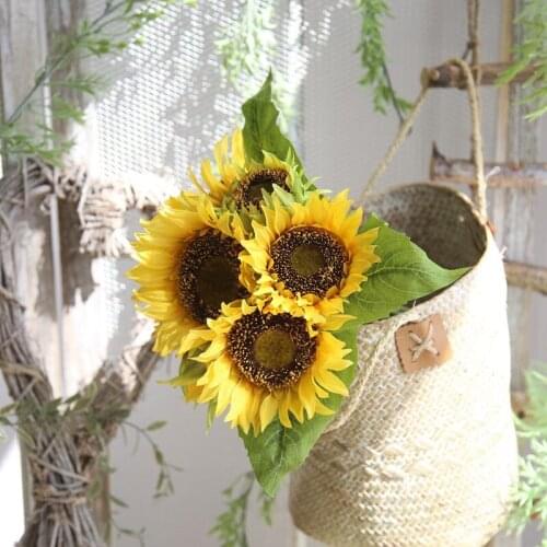 35cm Sunflower Bouquet Yellow Silk Sunflower Artificial Flowers for Home Office Party Garden Hotel Wedding Decoration