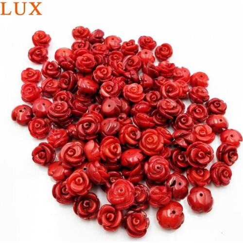 10pcs Hand Carved Red natural Bamboo Coral flower 8mm 10mm 12mm 14mm 16mm coral flower beads charms