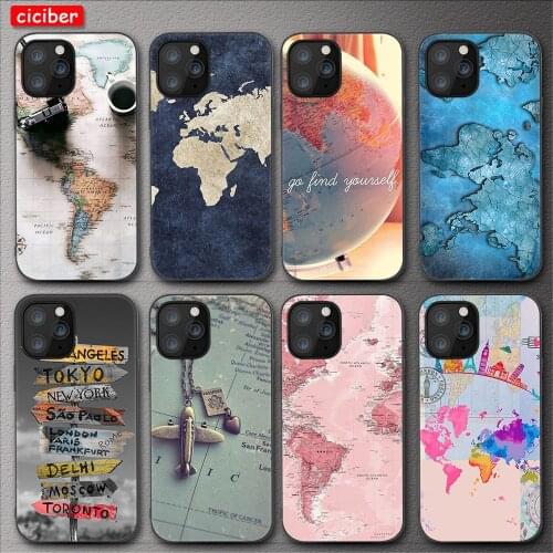 World Map Travel Phone Case For iPhone 11 12 Pro Max Mini Cover for iPhone X XR XS MAX 7 8 6 S Plus 5 SE 2020 Soft TPU Back Capa