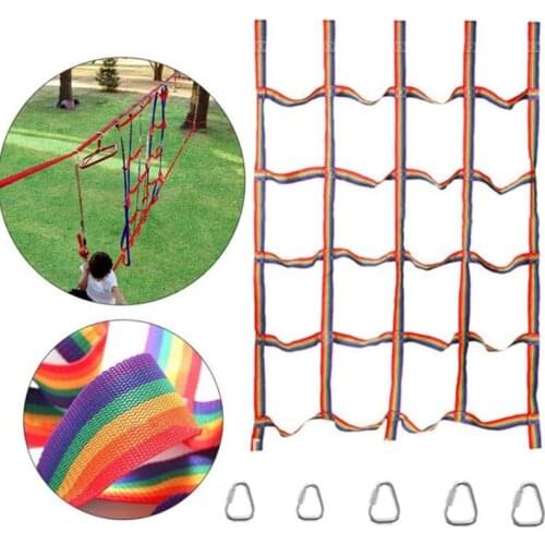 Kids Outdoor Climbing Wall Rainbow Ribbon Net Children Physical Training Climbing Net for Daily Sports Team Training Fitness Toy