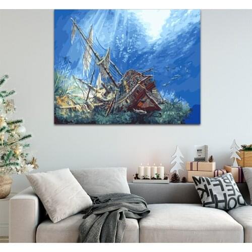 DIY colorings pictures by numbers withAn shipwrecks picture drawing Relief painting by numbers framed Home