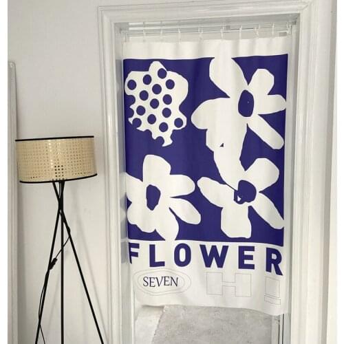 Floral Printed Door Curtains One Piece Noren Living Room Half-curtains Room Entrance Partition Hanging Decorative Drapes