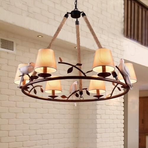 American Country Retro Hemp Rope Pendant Light Bird Lamps Vintage E27 Edison Bulb Hemp Cord Hanging Lights For Cafe Bar Foyer