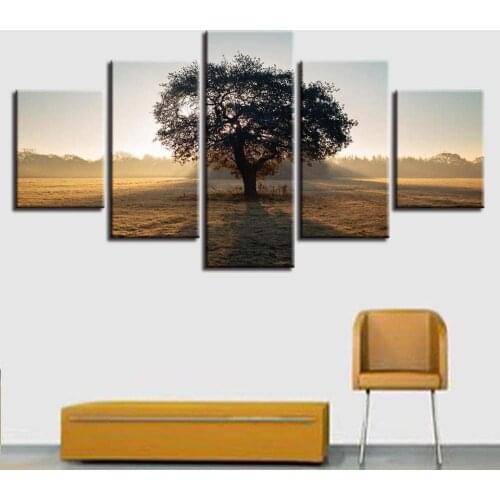 Canvas Wall Art 5 Piece Paintings Desert Green Tree Scenery Modular Pictures Home Decor Posters Modern Living Decoration Prints