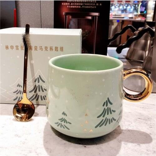 Ceramic mug with spoon set cute light luxury girl coffee cup Japanese gift cup