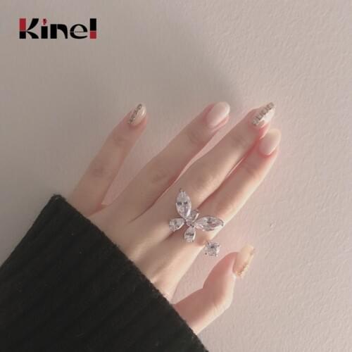 Kinel 2020 New Arrival Fashion Silver Ring Korea Jewelry Simple Zircon Butterfly Animal 925 Sterling Silver Ring Woman Jewelry