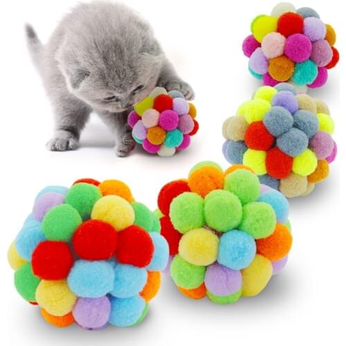 Colorful Bouncy Ball Cat Toy Handmade Plush Ball Cat Interactive Toy Mimi Favorite Pet Supplies Cat Toys Interactive