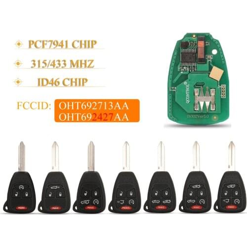 Kutery 2/3/4/5/6 Buttons Remote Car Key Fob 434Mhz ID46-PCF7941 Chip For Jeep Grand Cherokee Commander Wrangler Liberty