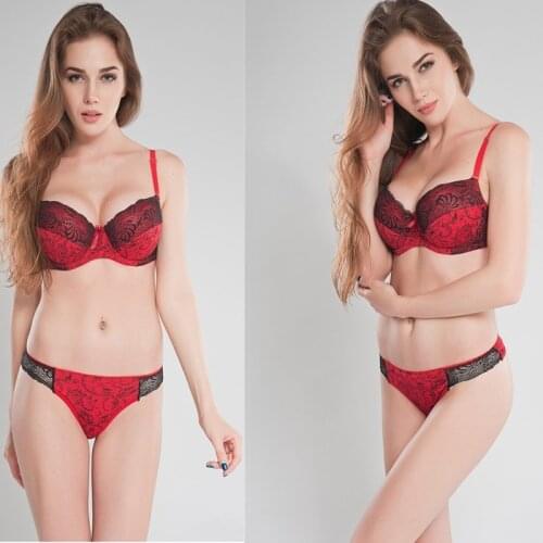 Hot Sale Red Push Up Bra With Embroidery Lace Bras For Women Sexy Lingerie Underwear Women Plus Size Sets