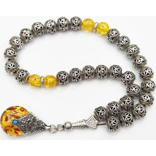 Tesbih Store 33pcs 10mm silver plated beads tesbih with pendant bracelet for wedding gift