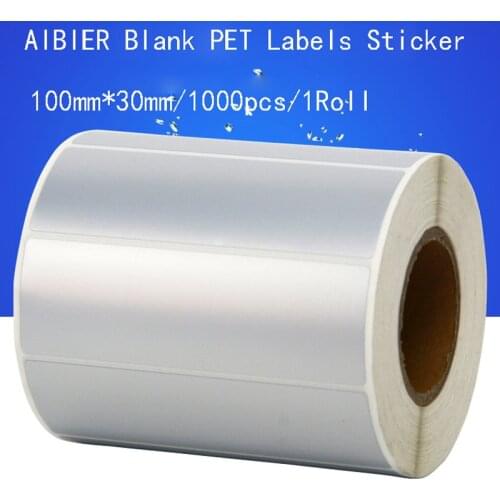 AIBIER Matte silver waterproof label 100*30mm 1000pcs/1Roll Thermal transfer blank PET barcode Labels adhesive printed sticker