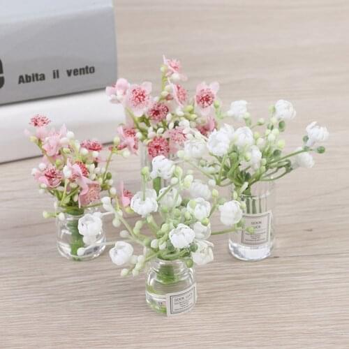 1 Pc 1:12 Dollhouse Miniature Jasmine Flower Vase Set Model Decor Accessories