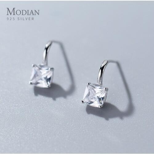 Modian Square Cubic Zirconia Stud Earrings Elegant Ear Studs 925 Sterling Silver Wedding Engagement Jewelry For Women Best Gift