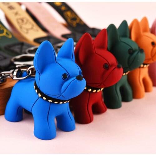 Fashion Punk French Bulldog Keychain PU Leather Dog Keychains for Women Couple Bag Car Pendant Jewelry Trinket Key Ring