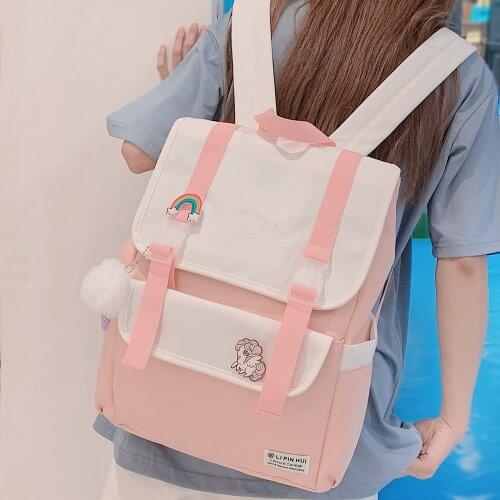 Fashion Ladies Oxford Cloth Cute Backpack Badge Student College School Bag Girl Backpack Kawaii Book Ladies School Bag