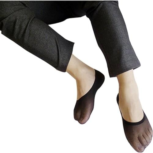 Men Velvet Invisible Ankle Thin Ultra Stretch Silk Socks Leather Shoes Socks for Male Black Blue