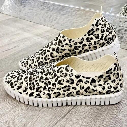2021 New Women Flats Summer Breathable Casual Shoes Woman Hollow Leopard Outdoor Beach Flats Women Shoes Plus Size Flats