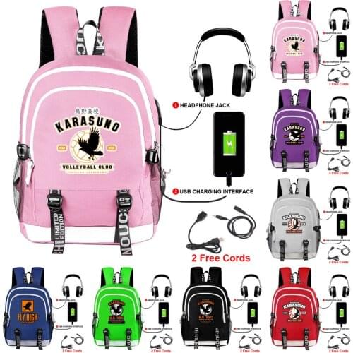 New Haikyuu!! Braid Backpack Hinata Shoyo Kageyama Tobio Student School Canvas Bag Cosplay Usb Schoolbag Travel Mochilas