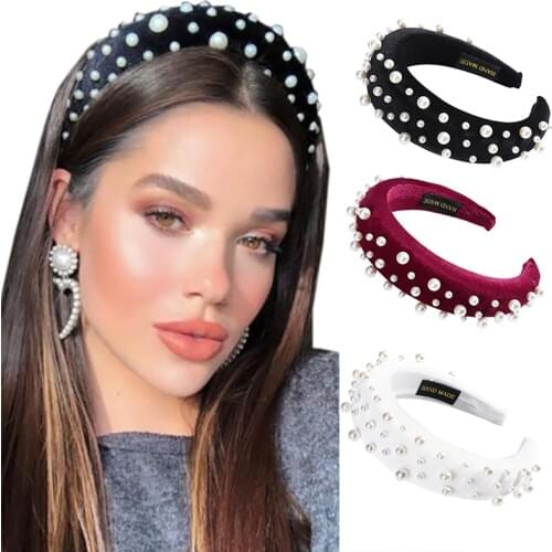 Haimeikang Pearls Padded Hairband Headband for Women Elegant Hair Band Hoop Sponge Head Bands Winter Hair Accessories