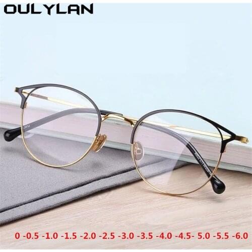 Oulylan -1 -1.5 -2 -2.5 -3 -3.5 -4 Finished Myopia Glasses Men Women Round Cat Eye Nearsighted Eyeglasses Student Prescription