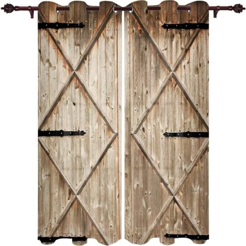 Modern Curtains Barn Wooden Door Farm Baby Room Bedroom Creative Window Curtains Kitchen Living Room Terrace Valance Curtains