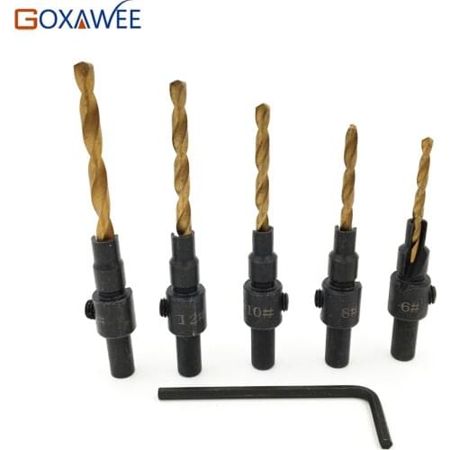 GOXAWEE HSS 1/4 Hex Shank Countersunk Drill Bits Titanium Tapper Tool woodworking Pilot Hole Size #6,#8,#10,#12#14 Drill Bits