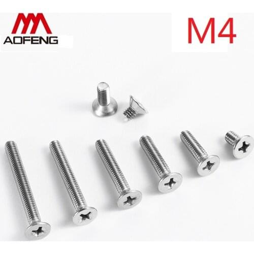 4mm 304 Stainless Steel Cross Recessed Countersunk Head Screw M4x6 8 10 12 14 16 18 20 22 25 30 35 40 45 50 60 Flat Philip Head