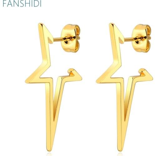 FANSHIDI Stainless Steel Geometric Star Earrings Punk Stud Earring For Women Gold Color Jewelry