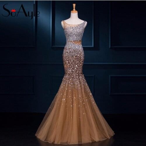 SoAyle Mermaid Luxury Beading Crystald Elegant Long Evening Dresses Real Photo Vestidos De Festa 2017 Robe De Bal New Styles