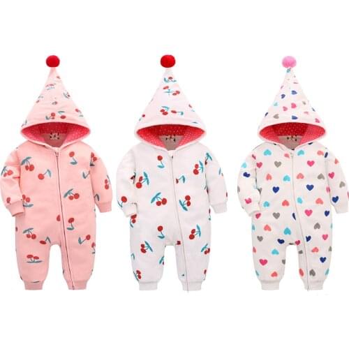 Newborn Baby Winter Clothing Baby Cotton Rompers Warm Newborn Girl Clothes Red Heart Baby Girls Jumpsuit
