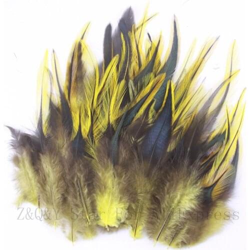 Natural 12-15CM (5-6 inches) Pheasant Silver Edge Hair Dyed Yellow 100PCSDIY Craft Ornament Material Dream Catcher Feather