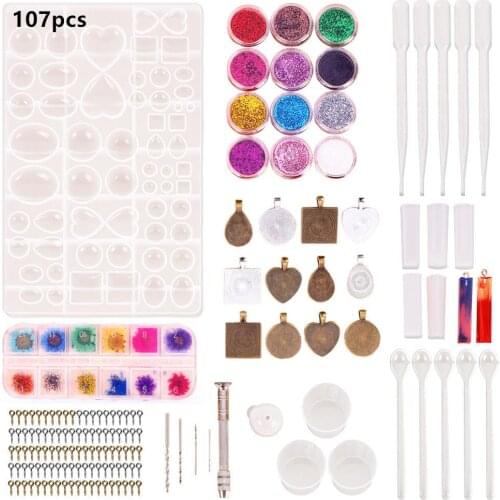 1 set 107pcs DIY Crystal Silicone Mold Tool Set Rings Necklace Pendant Jewelry uv resin Molds with drill bit