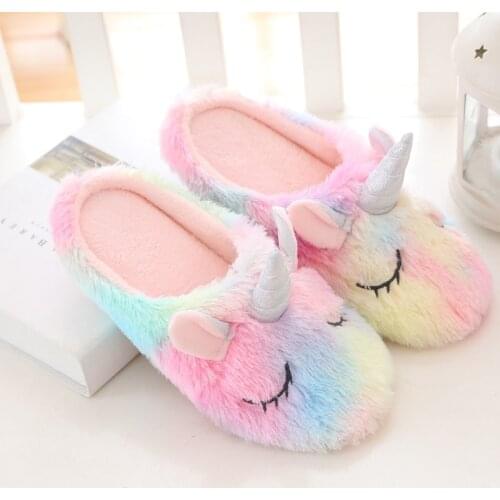 2020 Unicorn Slipper Cortoon Rainbow Comy Home Indoor Warm Slipper Cartoon Plush Slippers Women Animal Slipper