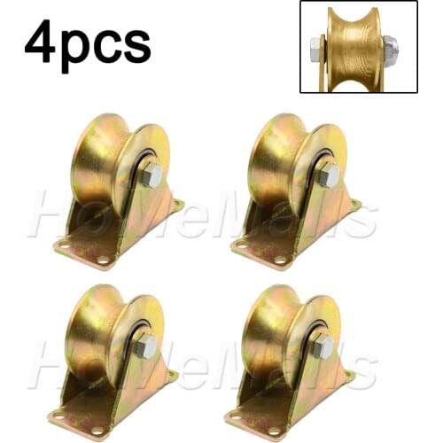4pcs Sliding Gate Roller Steel U Type Wheel For U-Groove Track Sliding Gate Industrial Machines Wire Rope Rail 1.2/2/2.5/3 Inch