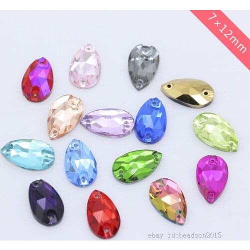 72p 7x12mm teardrop flatback Gem stone crystal glass sew on rhinestones jewels 2-Hole button beads diy wedding dress decorations