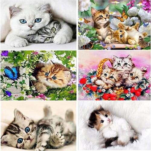 DIY Cat 5D Diamond Painting Full Round Drill Diamond Embroidery Animal Mosaic Rhinestones Cross Stitch Wall Art Home Decor