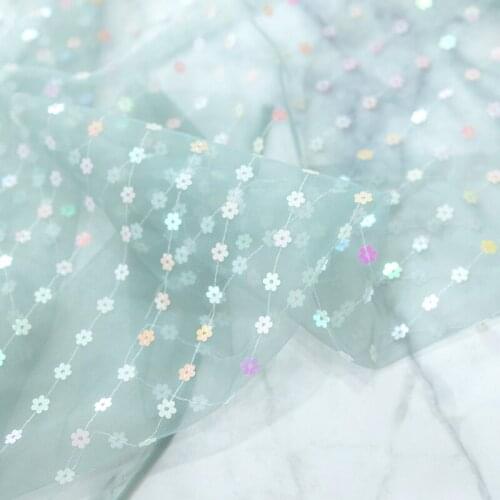 Lace Mesh Fabric Light Green Bead Embroidery Lace Fabric For Childrens Clothing Decorative Background Cloth