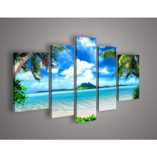 Big living room home decor Wall Art Picture printed Azure Sky Ocean White Clouds Coconut tree Painting on Canvas art /PT0202