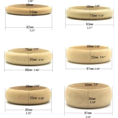 Wood Bangle Bracelets 6Pcs 2.68inch Unfinished Natural Round Wooden Ring for Art & Craft Project DIY Jewelry Making