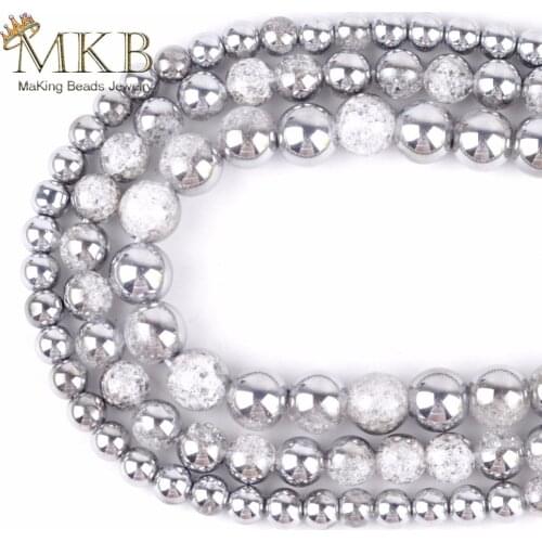 Natural Stone Beads White Cracked Crystal Round Beads For Jewelry Making 6 8 10 12mm Spacer Beads Diy Bracelet Jewellery