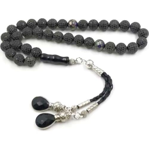 New Black zircon beads Tasbih 33 beads bracelet muslim gift Misbaha 5A quality islamic stone accessories rosary handmade jewelry